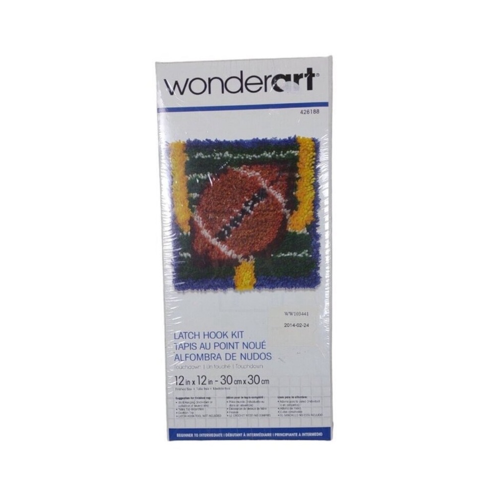 Wonderart Football Latch Hook Kit 12"x 12" NEW SEALED